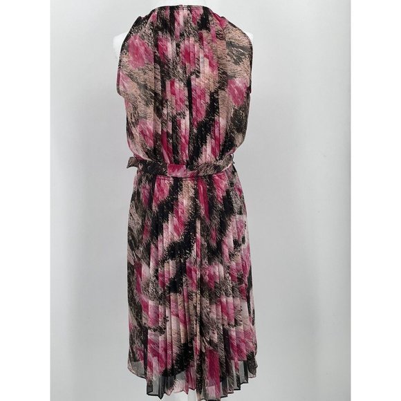DIANE VON FURSTENBERG Pleated Open Back Belted Sleeveless Dress Pink Brown 6‎ - Picture 5 of 11